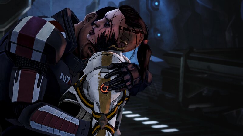 Two Characters Embracing — Blue, Dramatic, Night, Digital Art, Armor