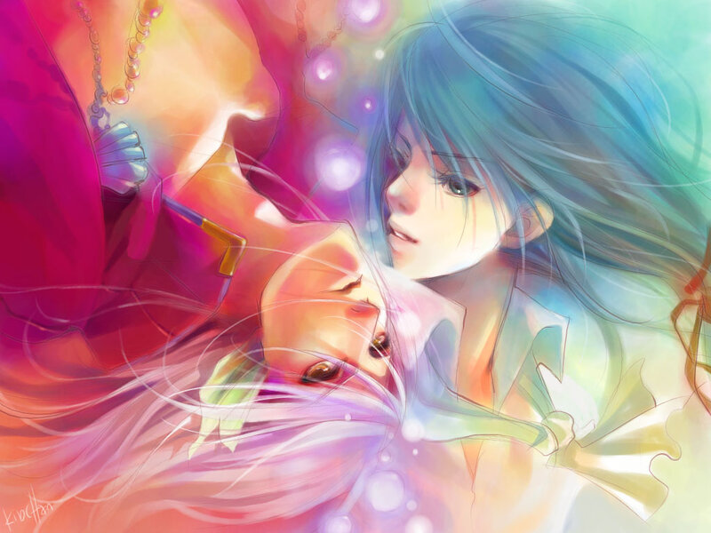 Two Characters Embracing — Blue, Dreamy, Digital Art