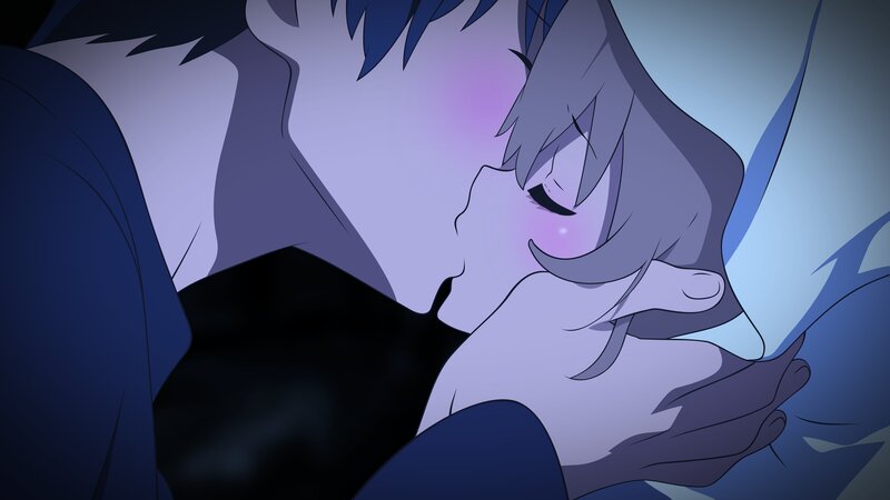 Two Characters Embracing — Blue, Intimate, Night, Anime