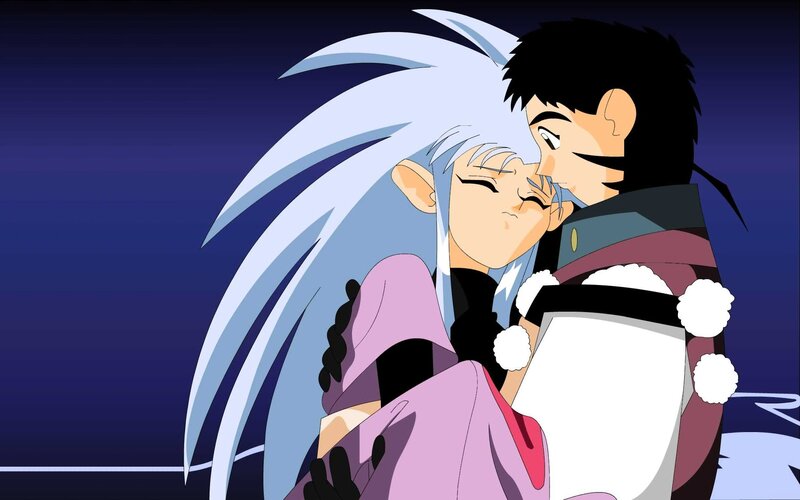 Two Characters Embracing — Blue, Romantic, Night, Anime