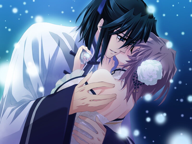 Two Characters Embracing — Blue, Romantic