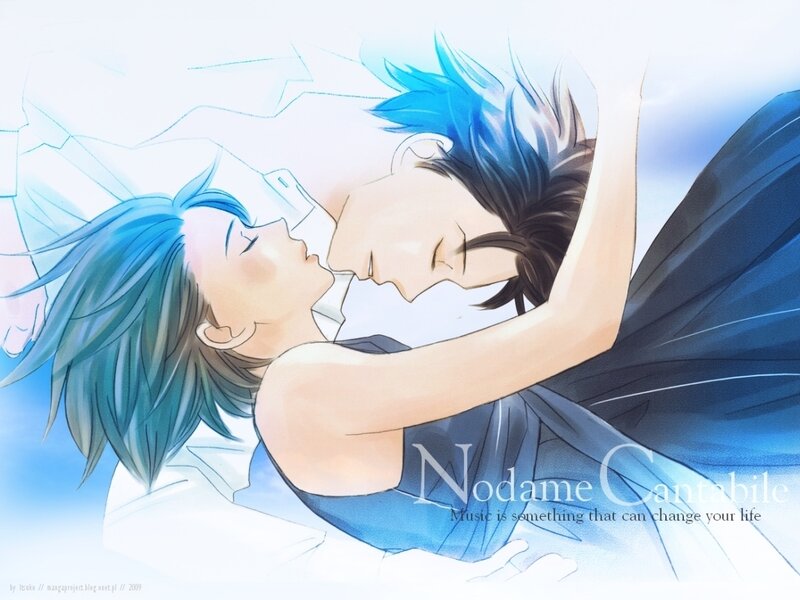Two Characters Embracing — Blue, Serene, Manga