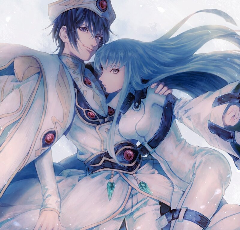 Two Characters Embracing — Blue, Serene, Winter