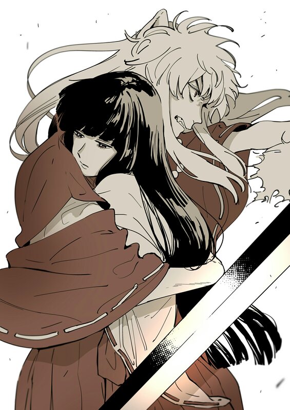 Two Characters Embracing — Brown, Dramatic, Manga
