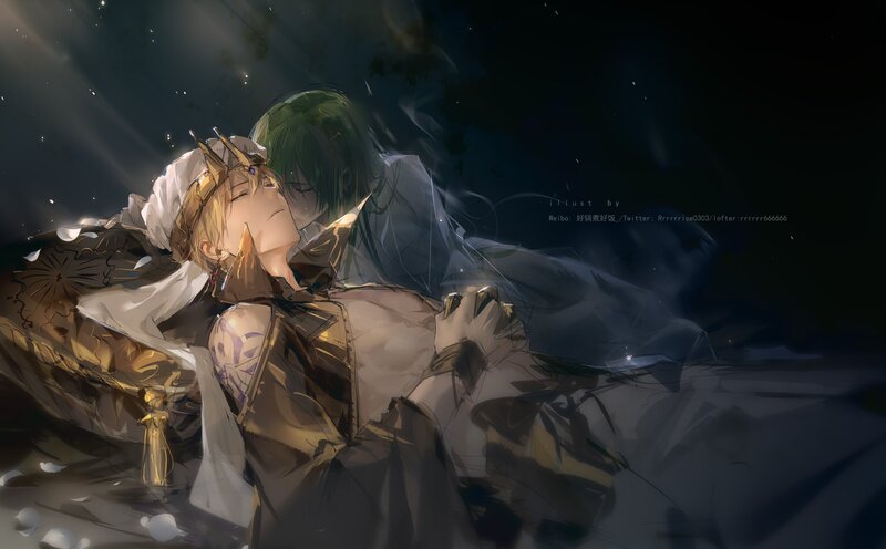 Two Characters Embracing — Dark Blue