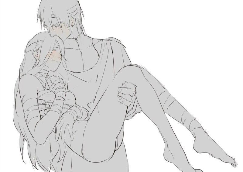 Two Characters Embracing — Gray, Calm