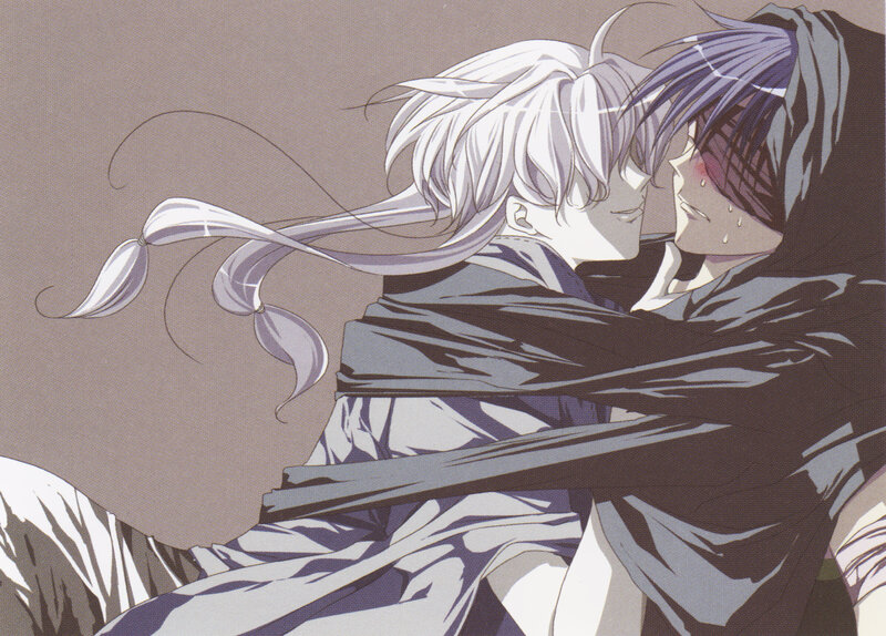 Two Characters Embracing — Gray, Dramatic, Manga