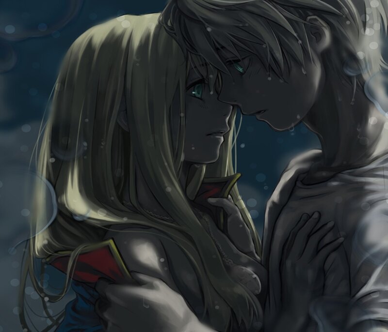 Two Characters Embracing — Gray, Dramatic, Night