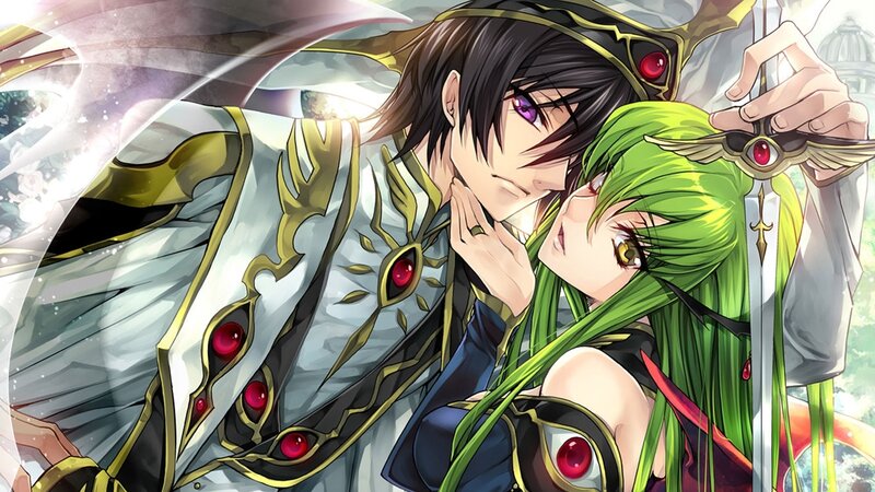 Two Characters Embracing — Green, Dramatic, Anime