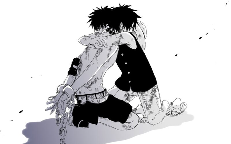 Two characters embracing in a hug