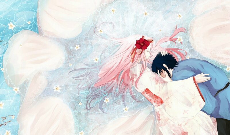 Two Characters Embracing — Pink, Serene, Anime