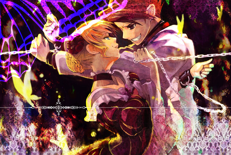 Two Characters Embracing — Purple, Dramatic, Anime, Chains