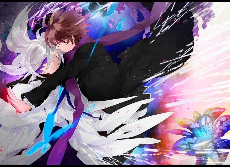 Two Characters Embracing — Purple, Dramatic, Anime, Energy Effects