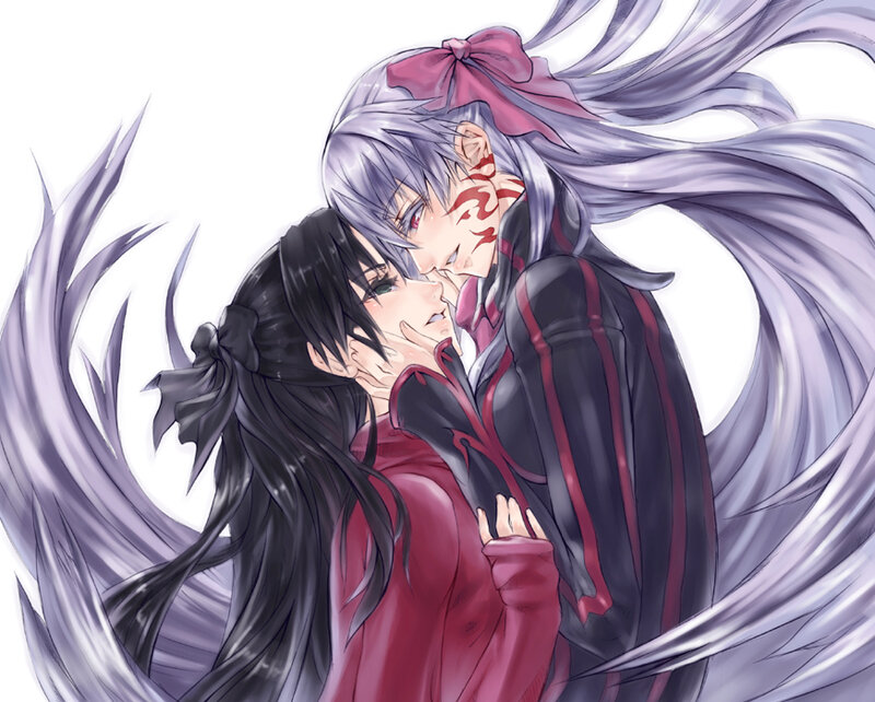 Two Characters Embracing — Purple, Dramatic, Anime