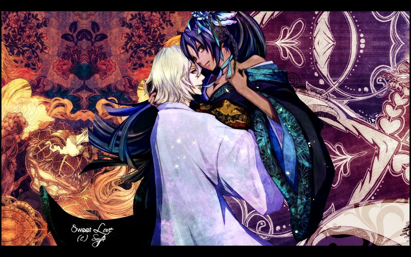Two Characters Embracing — Purple, Dramatic, Digital Art