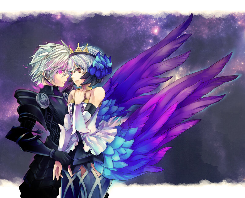 Two Characters Embracing — Purple, Dramatic, Night, Anime