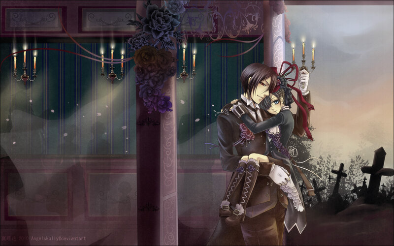 Two Characters Embracing — Purple, Dramatic