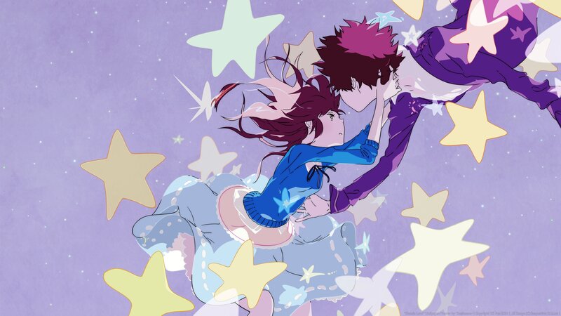 Two Characters Embracing — Purple, Dreamy