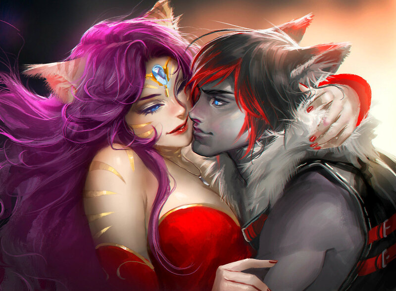 Two Characters Embracing — Purple, Intimate
