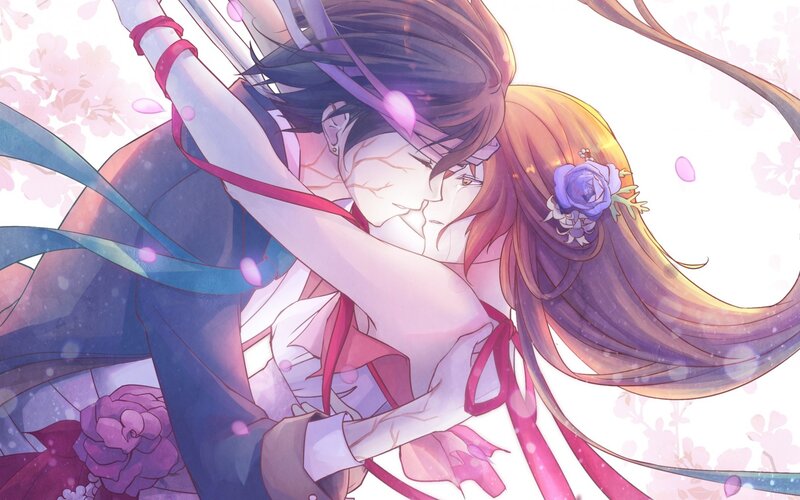 Two Characters Embracing — Purple, Romantic, Spring