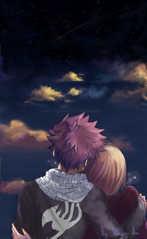 Two Characters Embracing — Purple, Serene, Night, Anime