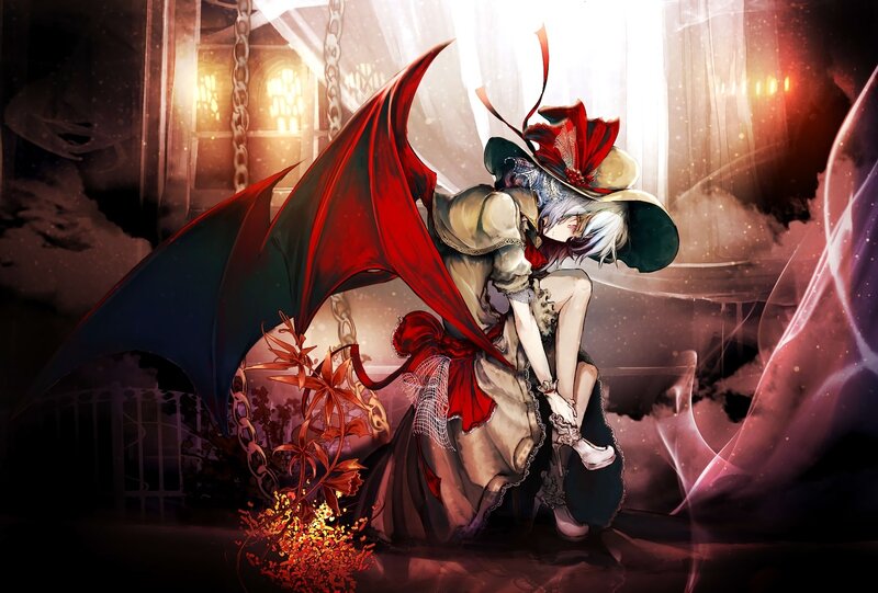 Two Characters Embracing — Red, Dramatic, Night, Anime