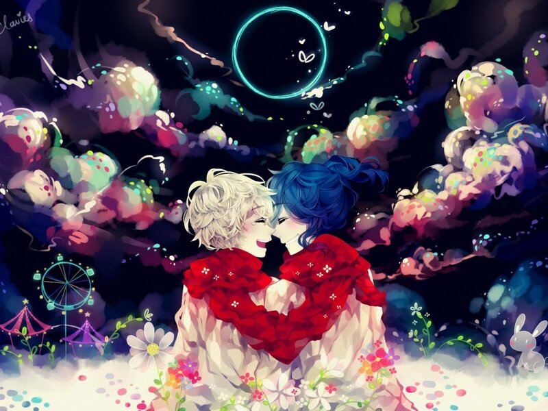 Two Characters Embracing — Red, Dreamy