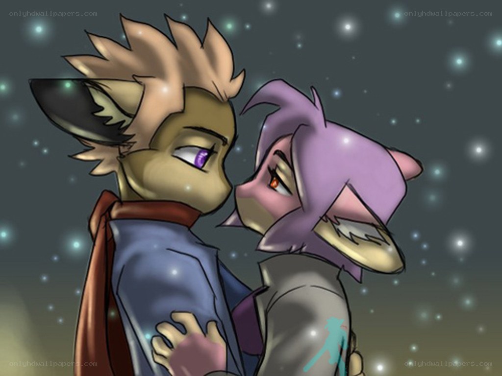 two characters embracing under stars