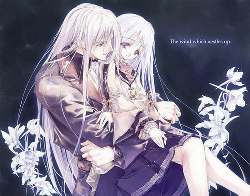 Two Characters Embracing — White, Dramatic, Night