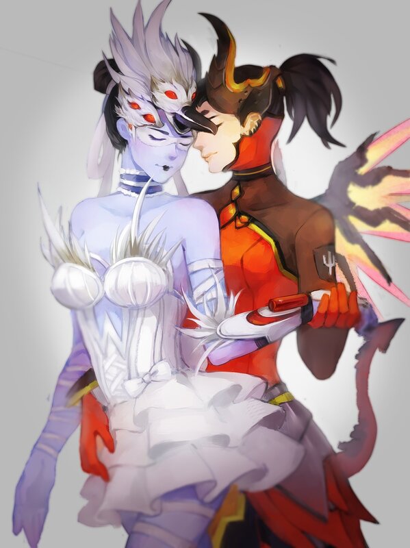 Two Characters Embracing — White, Intimate