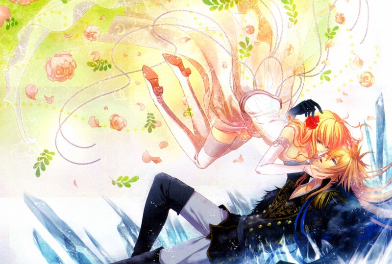 Two Characters Embracing — Yellow, Dreamy