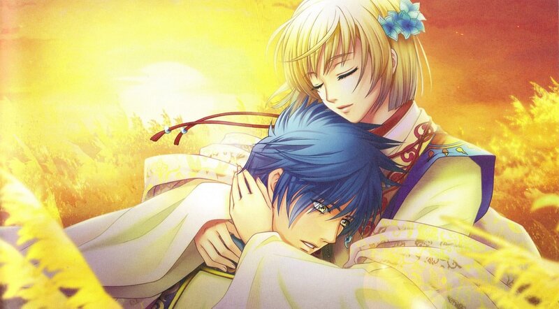 Two Characters Embracing — Yellow, Serene