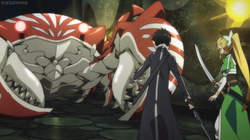 Two Characters Facing Crab Monster