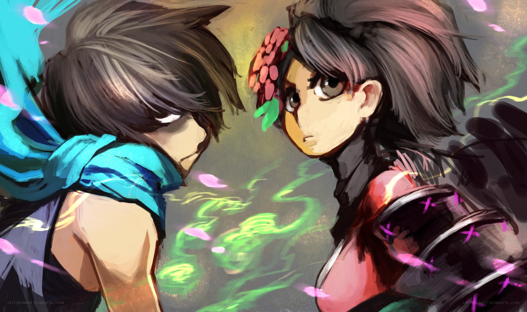 two characters facing each other