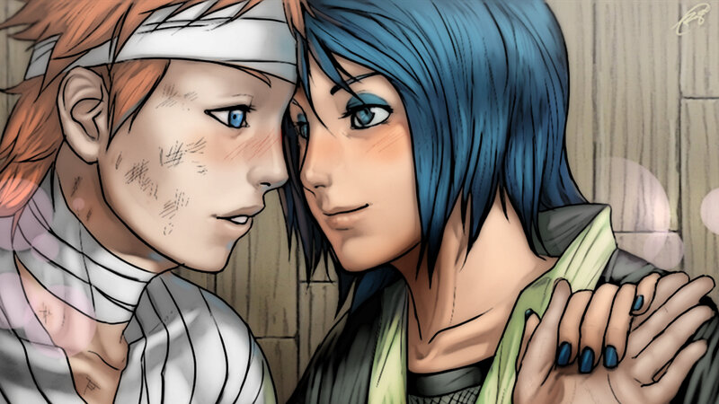 Two Characters Facing Each Other — Blue, Intimate