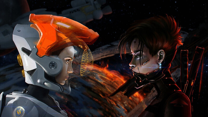 Two Characters Facing Each Other — Orange