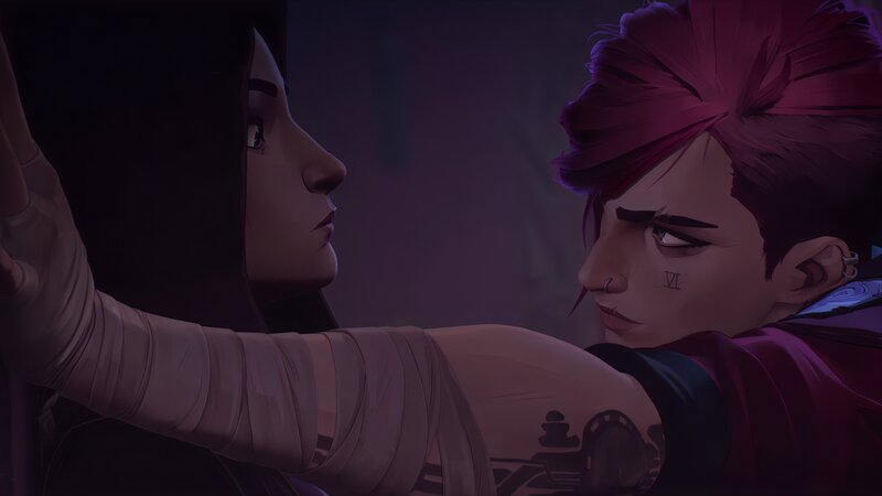 Two Characters Facing Each Other — Purple, Dramatic, Night