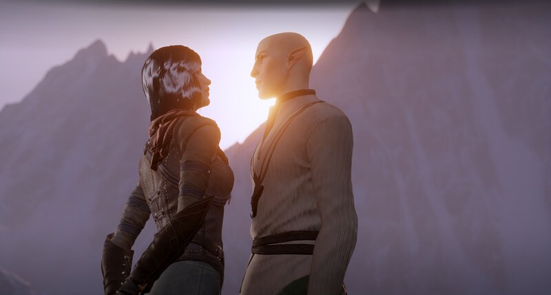 Two Characters Facing Each Other — Purple, Dramatic, Sunset, 3d Render