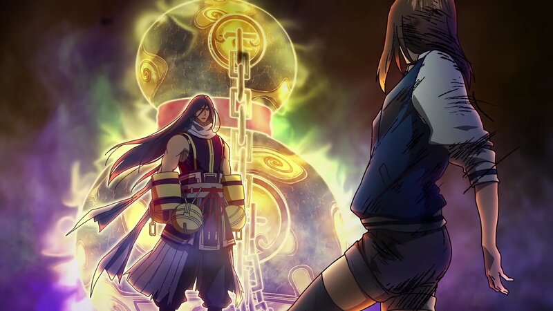 Two Characters Facing Each Other — Yellow, Dramatic, Anime