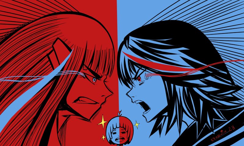 Two Characters Facing Off — Red, Dramatic, Manga