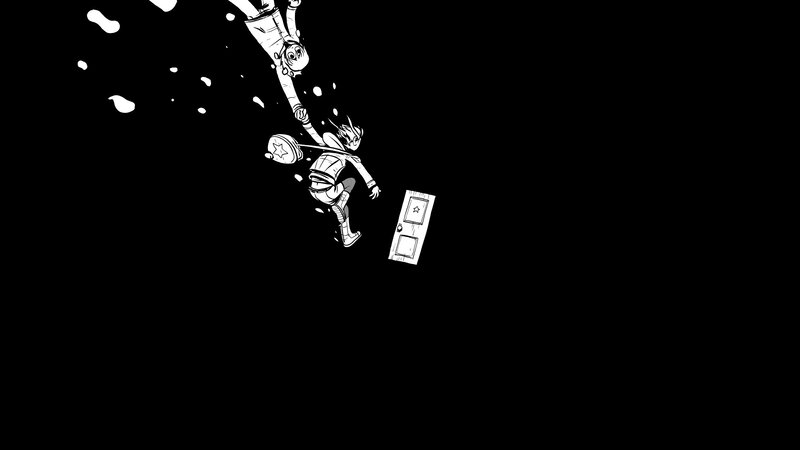 Two Characters Falling — Black, Dramatic, Manga
