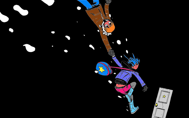 Two Characters Falling — Black, Dramatic, Night