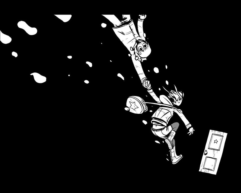 Two Characters Falling — Black, Dramatic