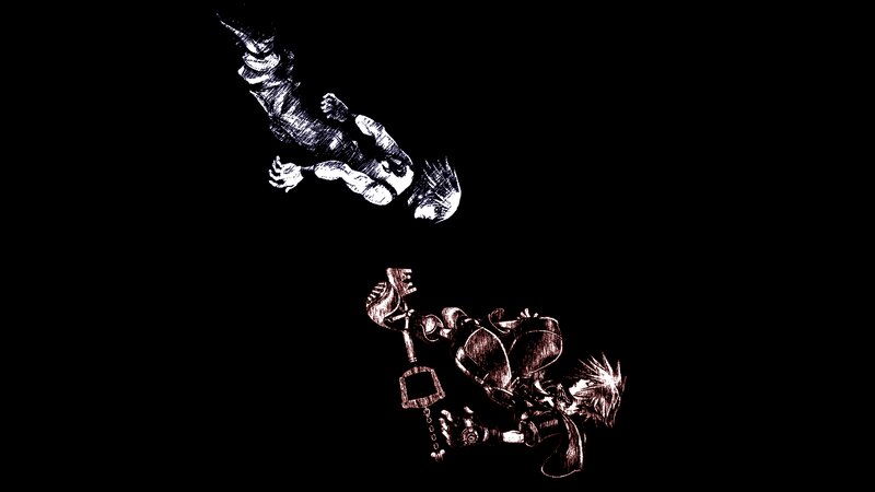 Two Characters Falling — Black