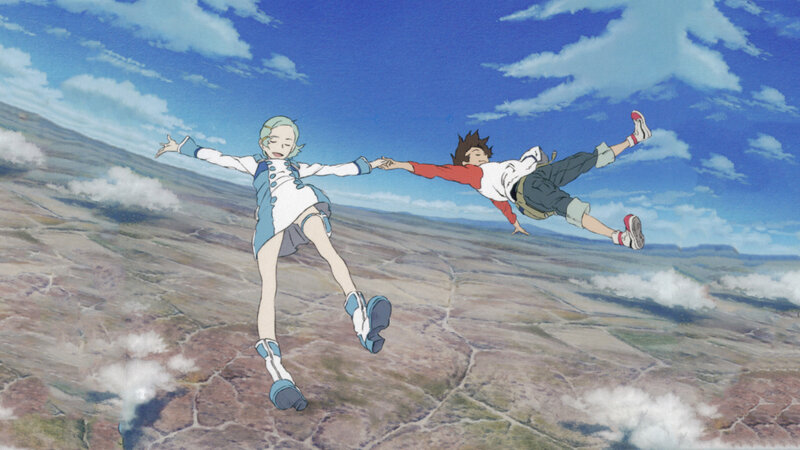Two Characters Falling — Blue, Dramatic, Afternoon, Anime