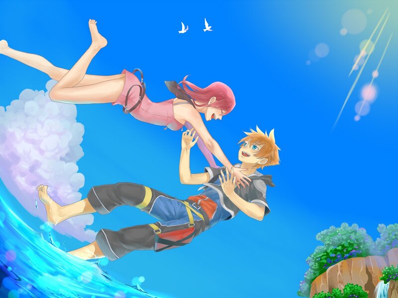 Two Characters Falling — Blue, Dramatic, Afternoon