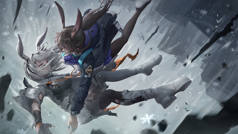 Two Characters Falling — Gray