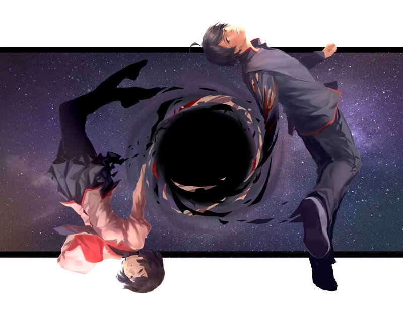 Two Characters Falling — Purple, Dramatic, Night