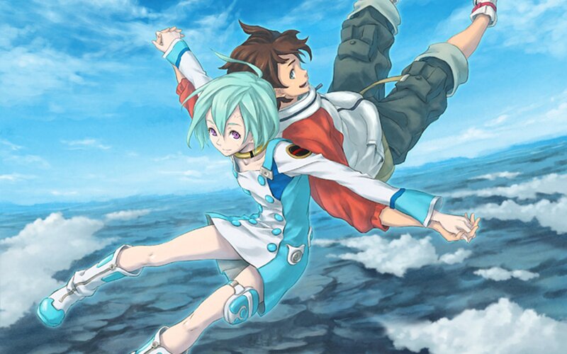 two characters falling through sky