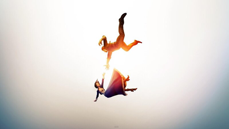 Two Characters Falling — White